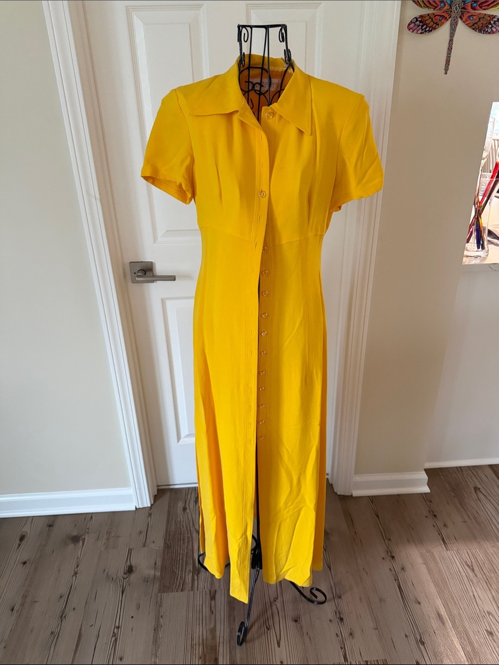 Dana Buchman Bright Yellow Button-Front Maxi Dress